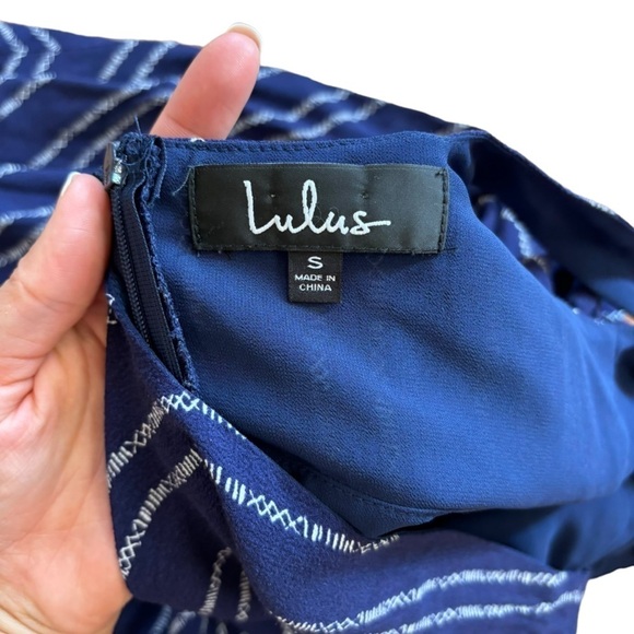 Lulus Sedona Navy Blue Print Dress A-Line Flowy Summer Women’s Small Cutout - Picture 13 of 15